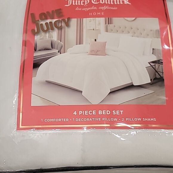 Juicy Couture Plush Velour 4-PC King Bed Set- White/Pink - Picture 7 of 9